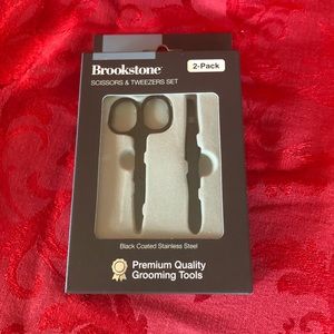 🌵 3/$15 Brookstone black coated stainless steel scissors and tweezers set